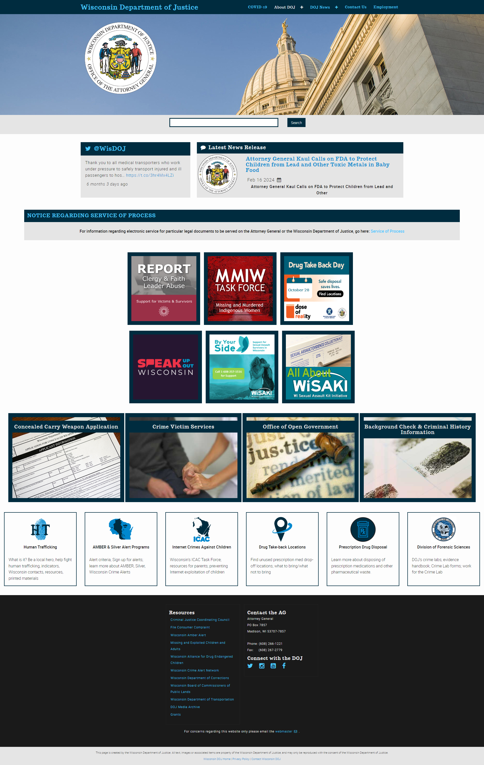 Resigned DOJ website homepage