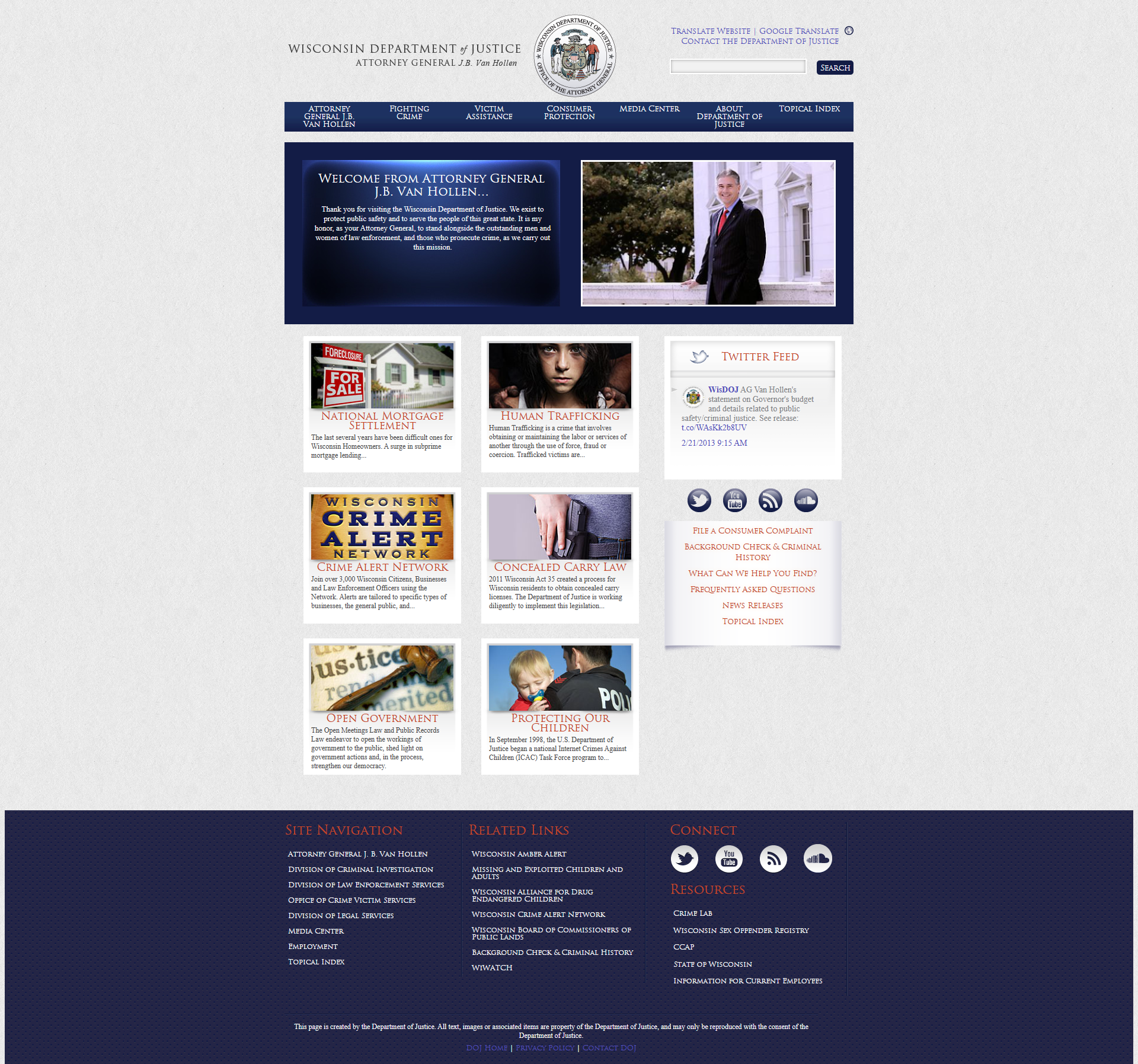 Previous DOJ website homepage